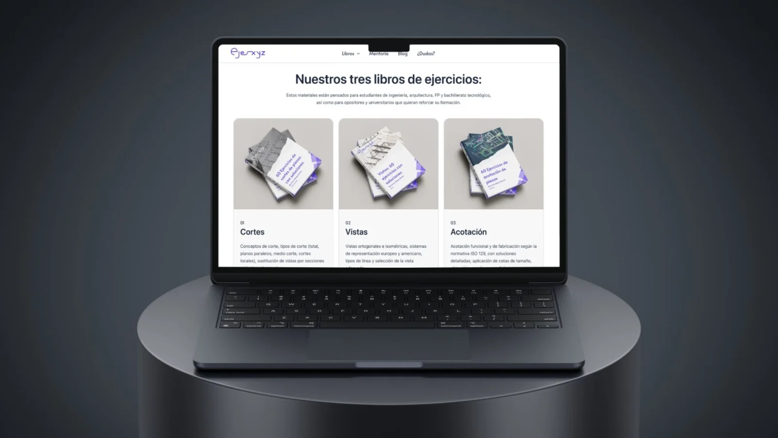 Página de la web desarrollada para EjesXYZ