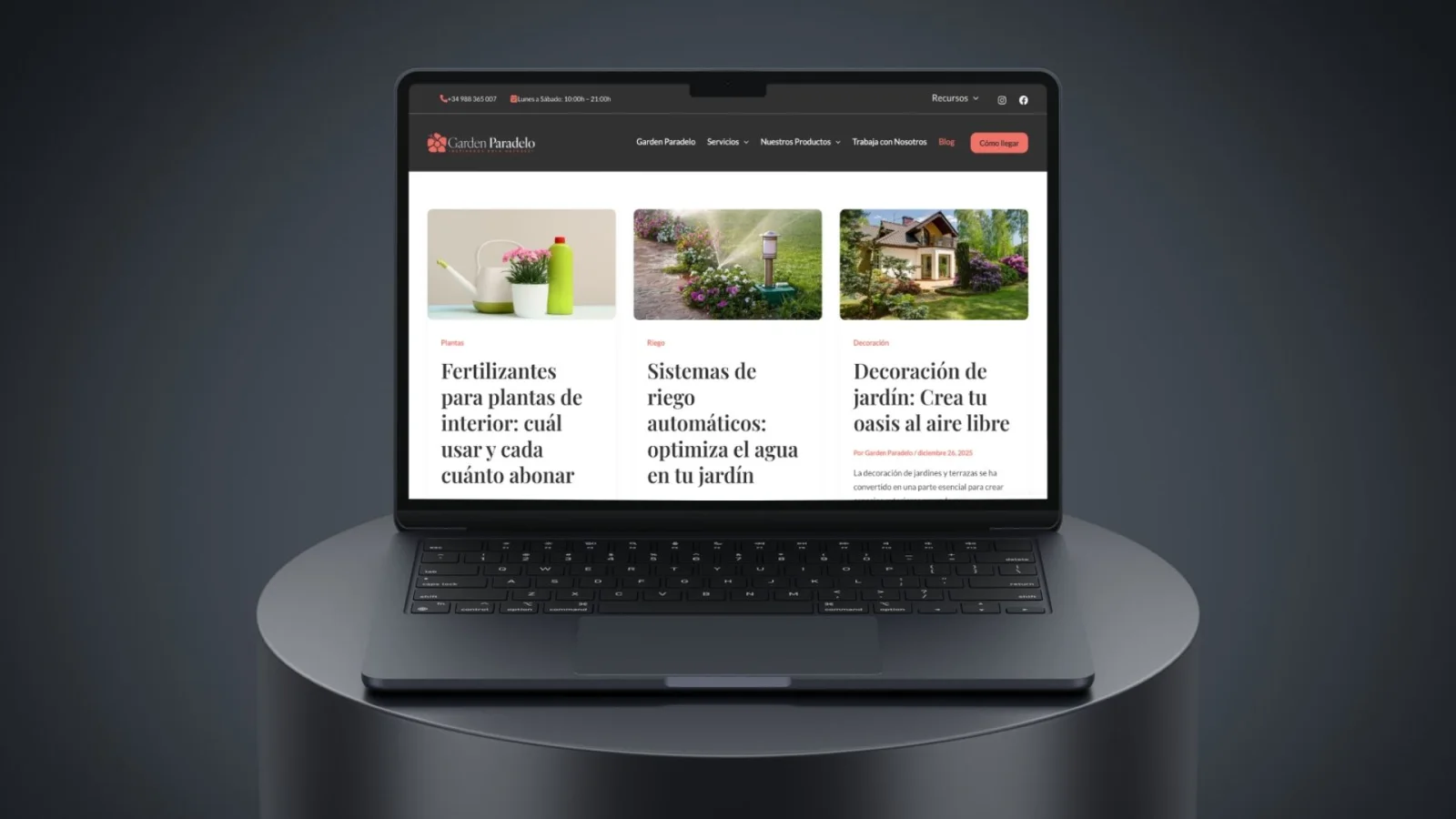 Página de la web desarrollada para Garden Paradelo