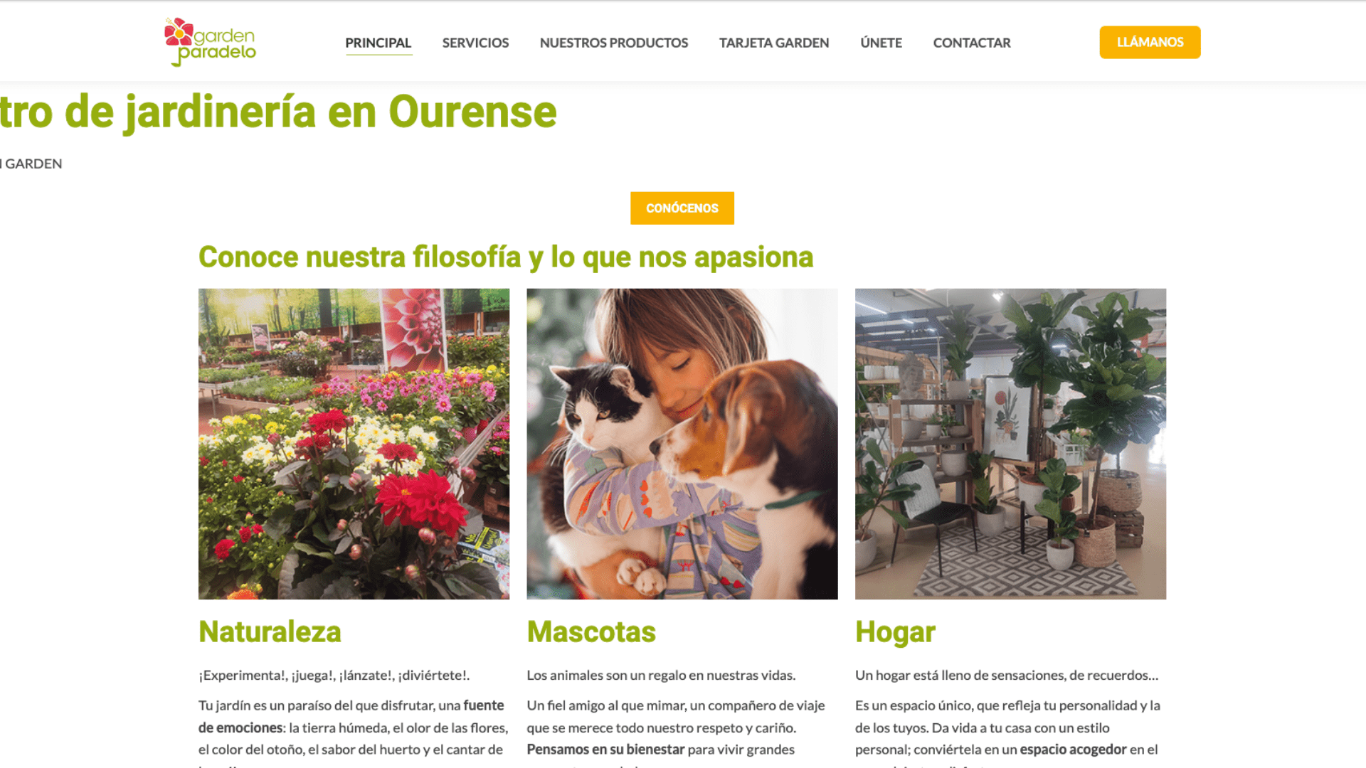 Versión anterior de la web de Garden Paradelo