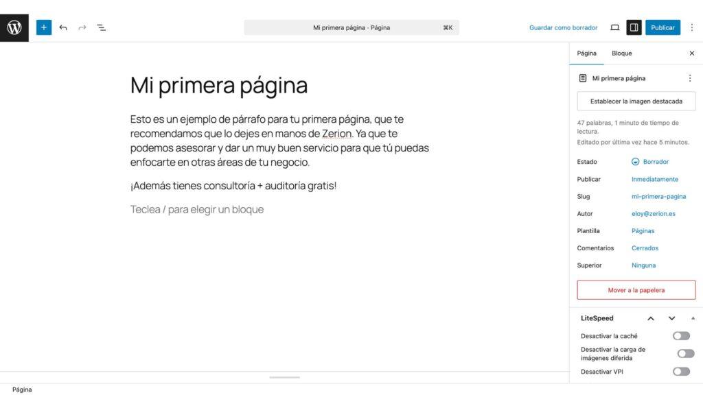 editar_wordpress Editar página WordPress Gutenberg